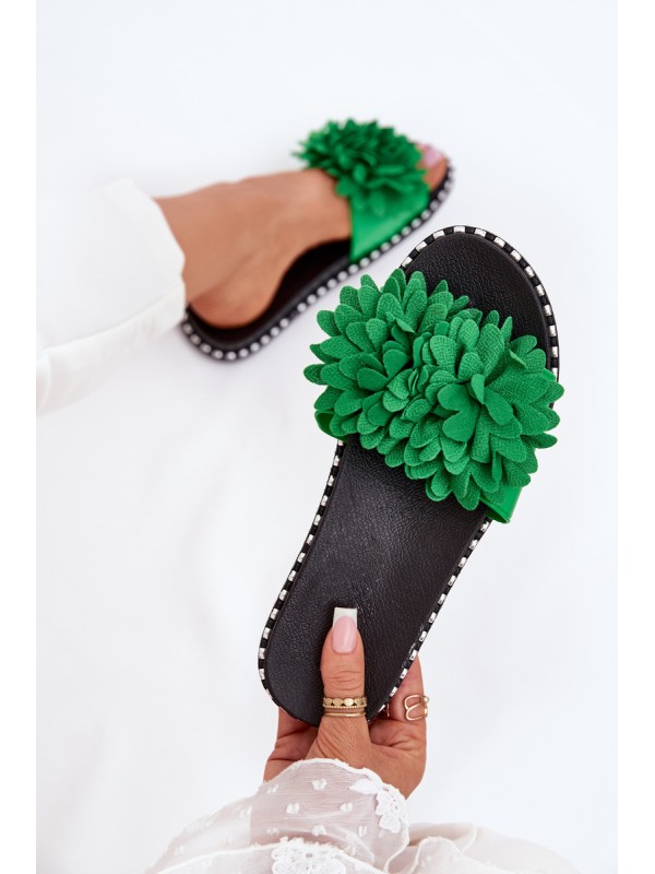 Ladies flip flops decorated with flowers green Cellanen