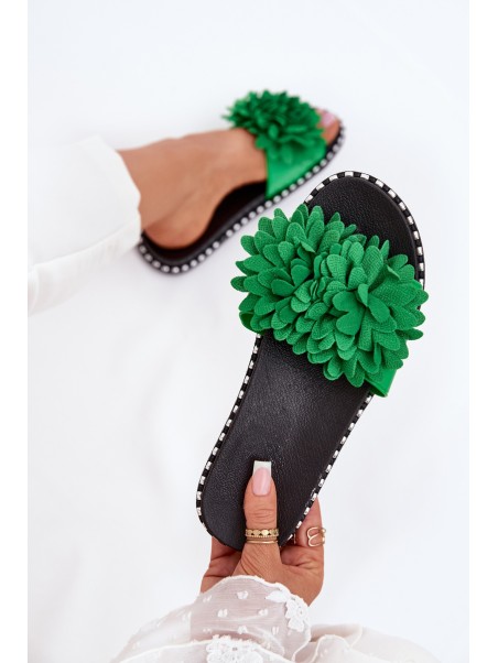 Ladies flip flops decorated with flowers green Cellanen