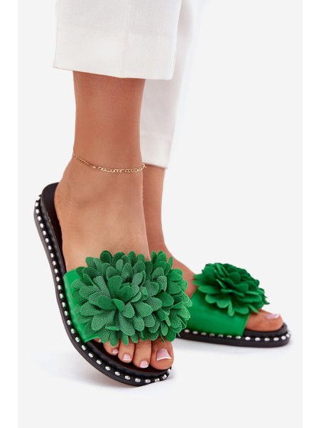 Ladies flip flops decorated with flowers green Cellanen