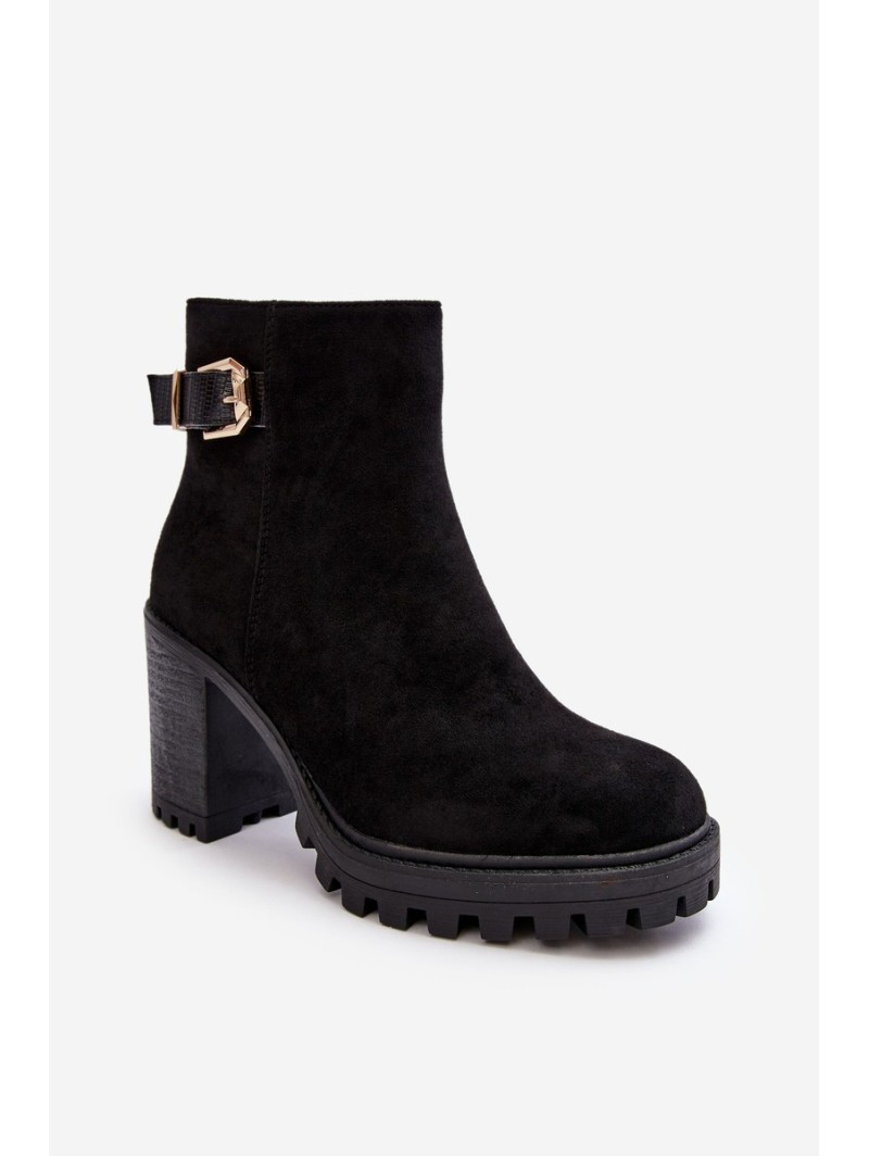 Women's Suede Ankle Boots With Ornament Black Menoria