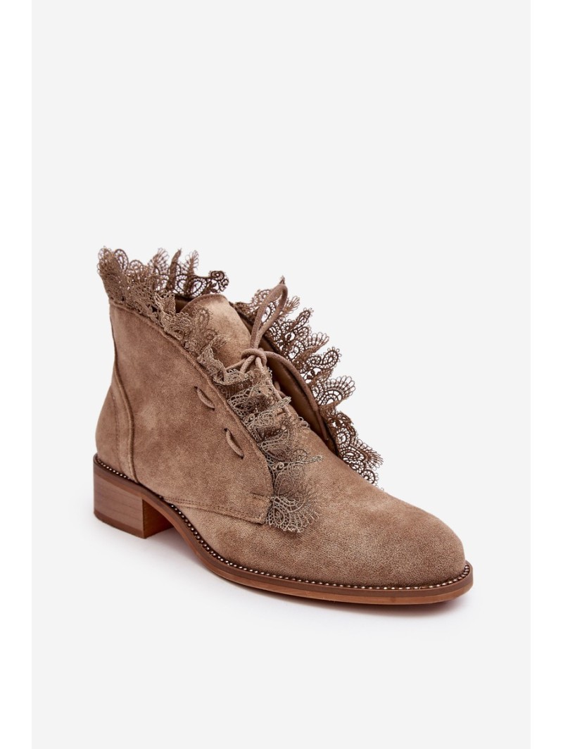 Women's Suede Boots on a Flat Heel Beige Klemovia