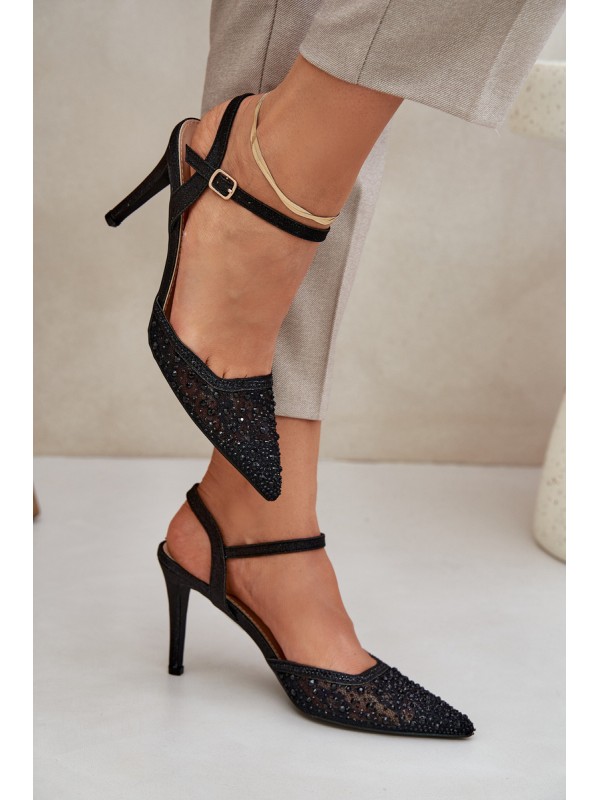 Embellished Heels With Open Back Black Nanadra