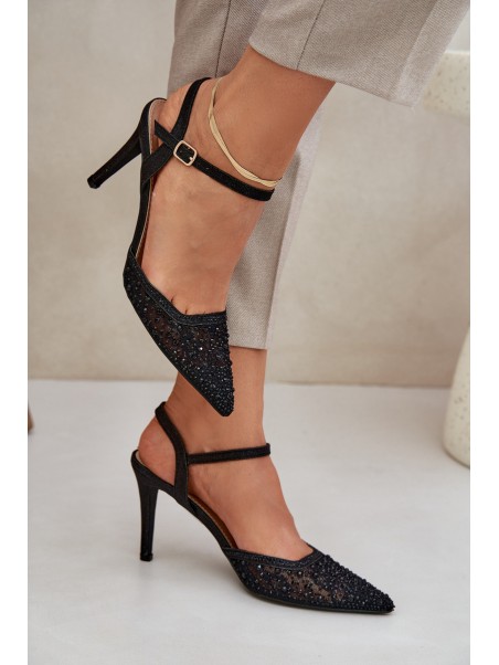 Embellished Heels With Open Back Black Nanadra