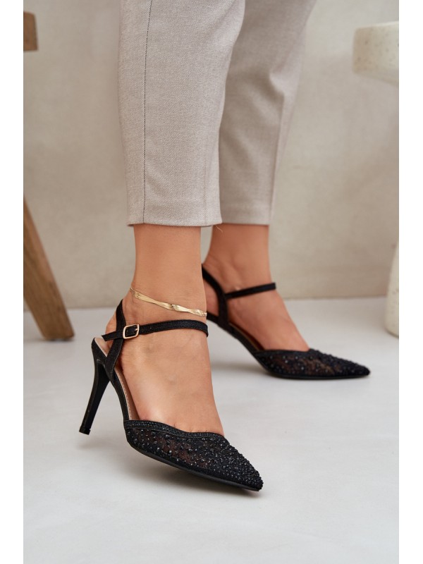 Embellished Heels With Open Back Black Nanadra
