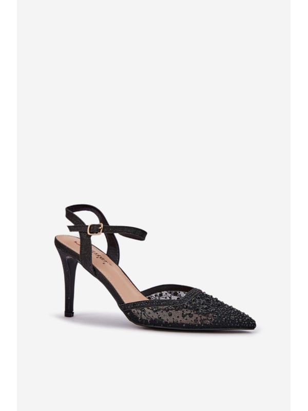 Embellished Heels With Open Back Black Nanadra