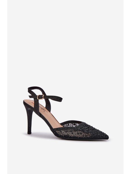 Embellished Heels With Open Back Black Nanadra