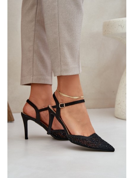 Embellished Heels With Open Back Black Nanadra