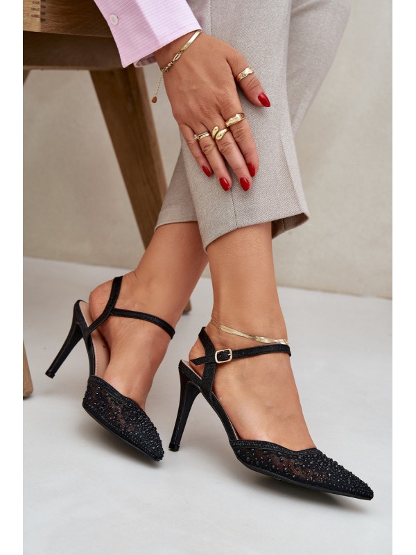 Embellished Heels With Open Back Black Nanadra