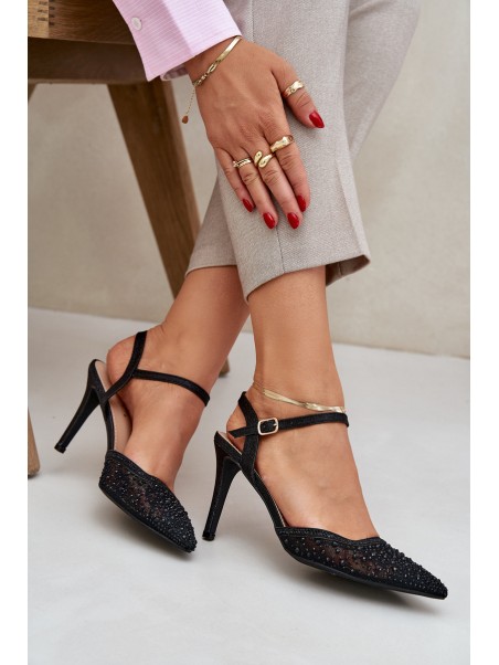 Embellished Heels With Open Back Black Nanadra