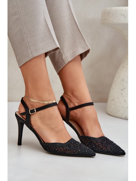 Embellished Heels With Open Back Black Nanadra