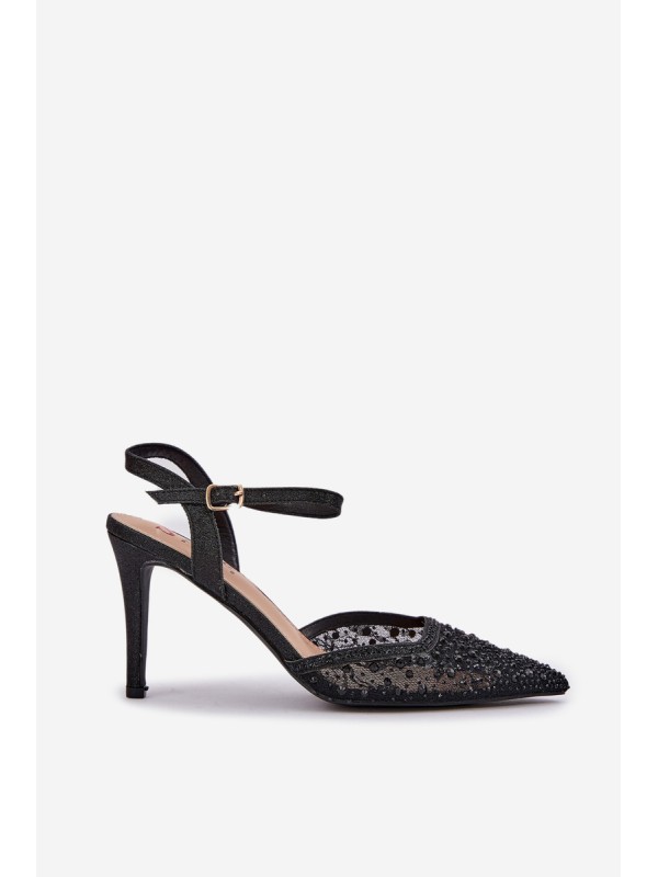 Embellished Heels With Open Back Black Nanadra