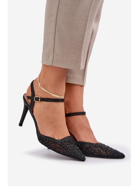 Embellished Heels With Open Back Black Nanadra