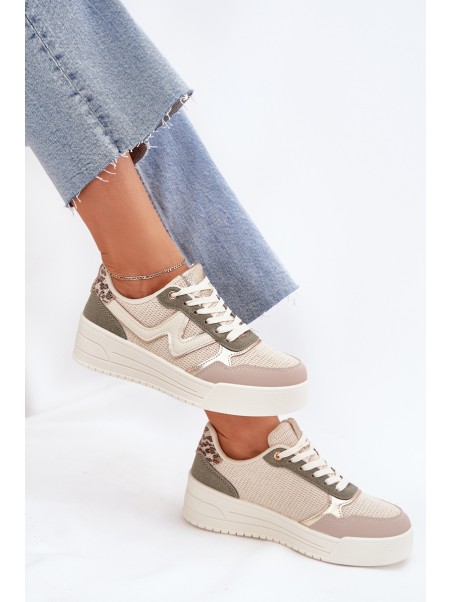 Women's Platform Sneakers Leopard Beige Kelsia