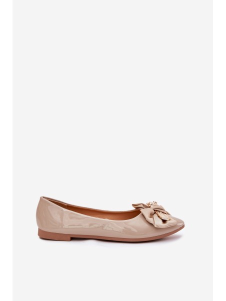 Glossy Ballerinas With Bow And Golden Brooch Dark Beige Rivona