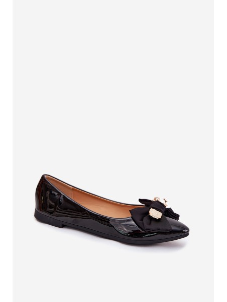 Glossy ballerinas with bow and gold brooch black Rivona