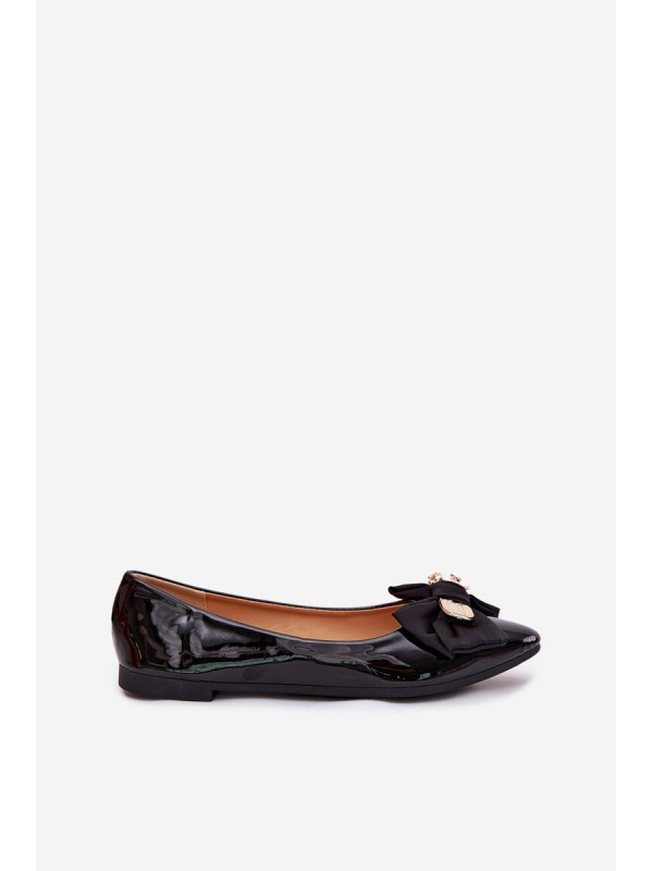 Glossy ballerinas with bow and gold brooch black Rivona