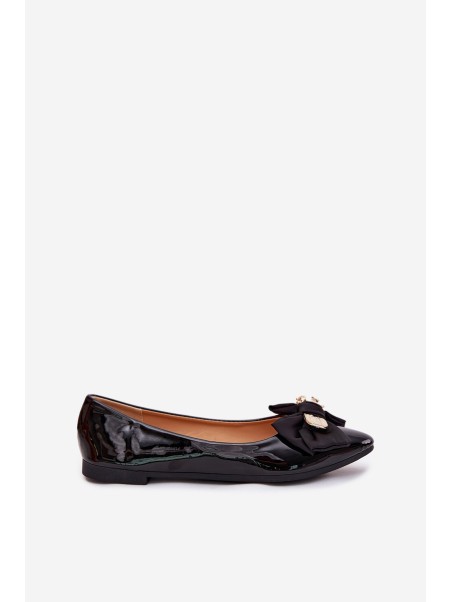 Glossy ballerinas with bow and gold brooch black Rivona