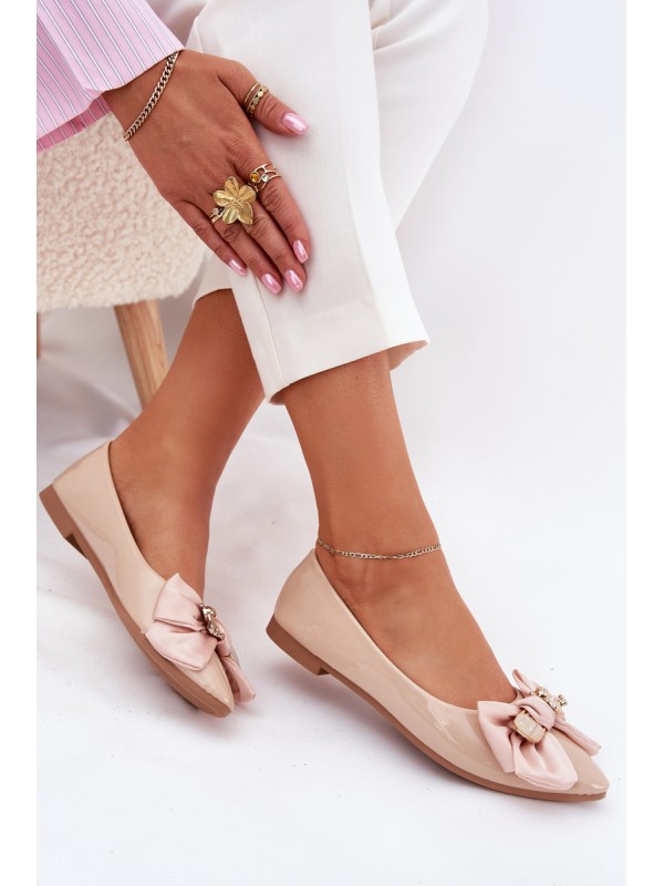 Lacquered Ballet Flats With Bow And Gold Brooch Beige Rivona