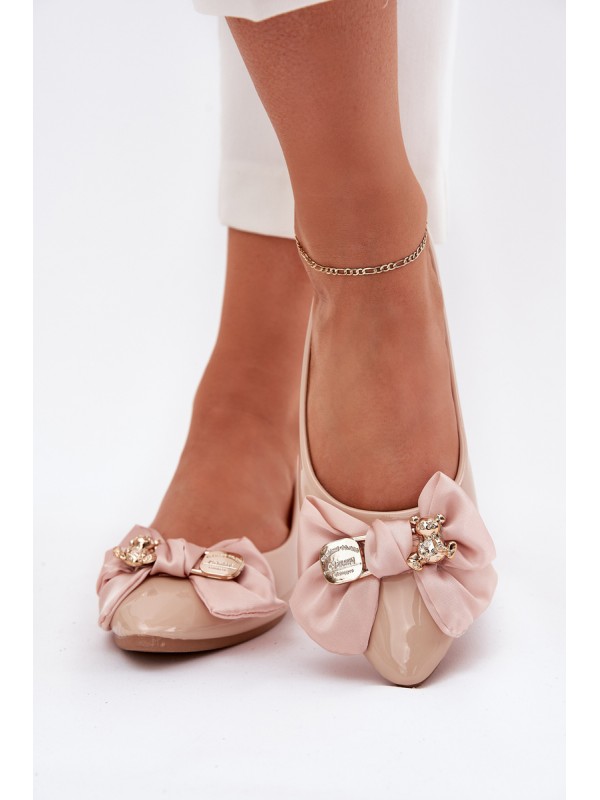 Lacquered Ballet Flats With Bow And Gold Brooch Beige Rivona 2
