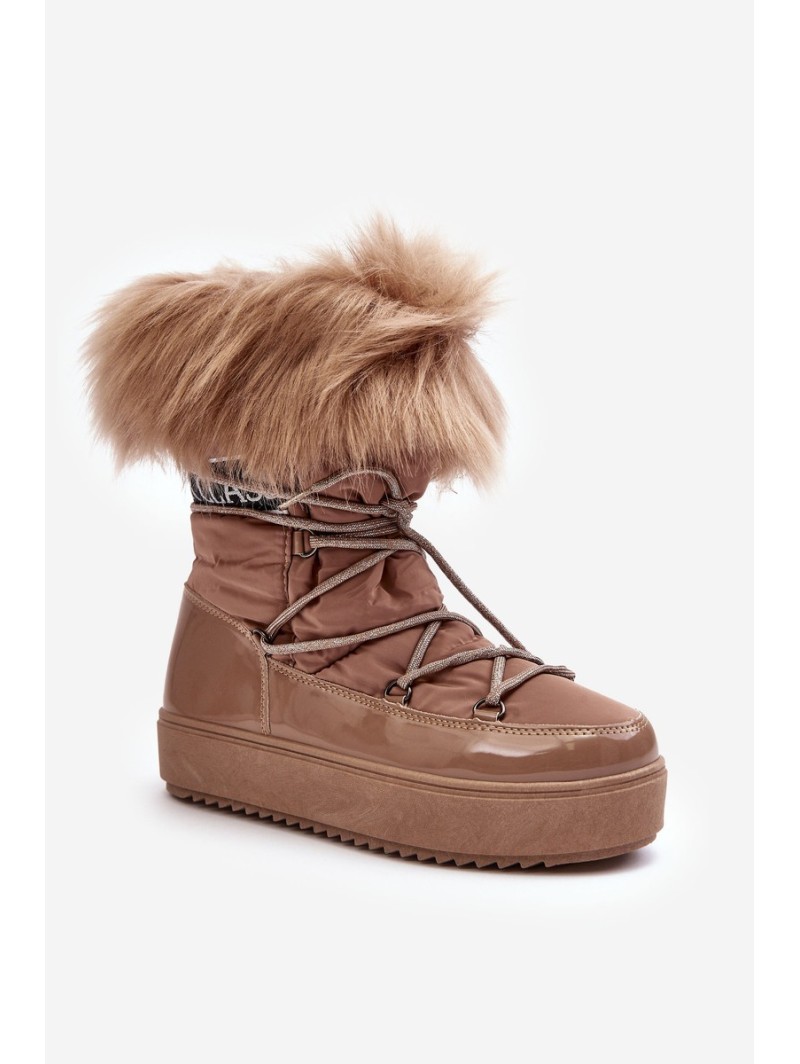 Women's Lace-up Dark Beige Snow Boots Santero