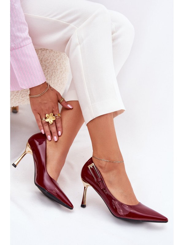 Lacquered High Heels With Gold Buckle Bordeaux Mivira