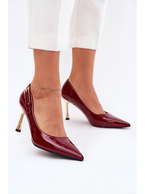 Lacquered High Heels With Gold Buckle Bordeaux Mivira
