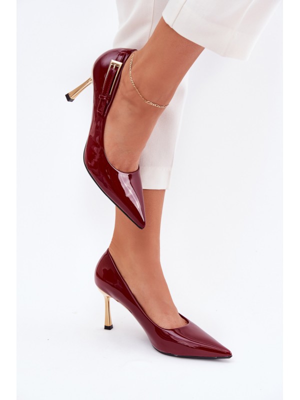 Lacquered High Heels With Gold Buckle Bordeaux Mivira