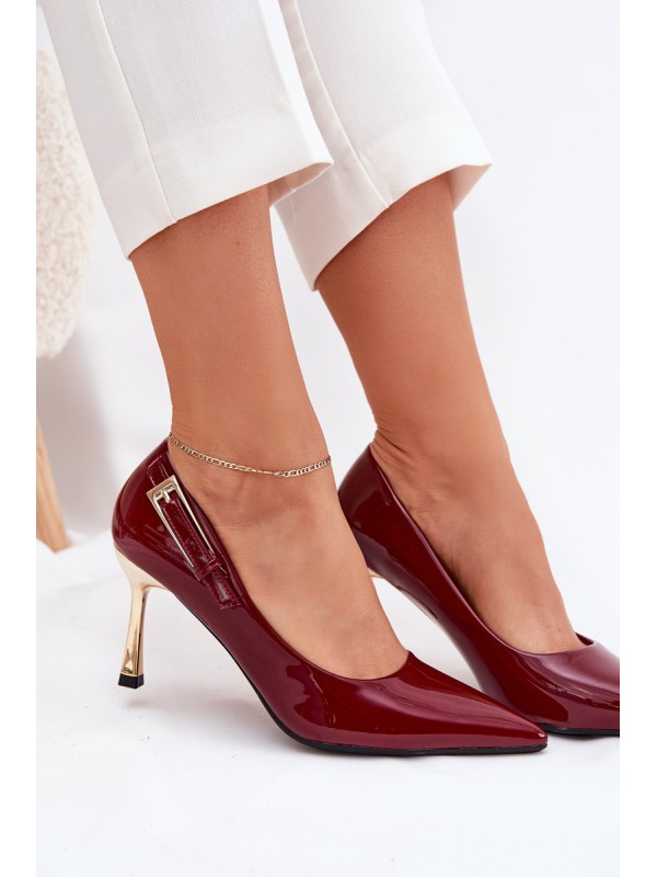 Lacquered High Heels With Gold Buckle Bordeaux Mivira