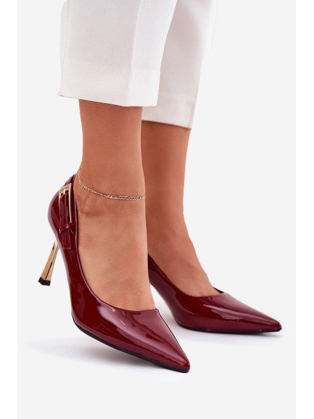 Lacquered High Heels With Gold Buckle Bordeaux Mivira