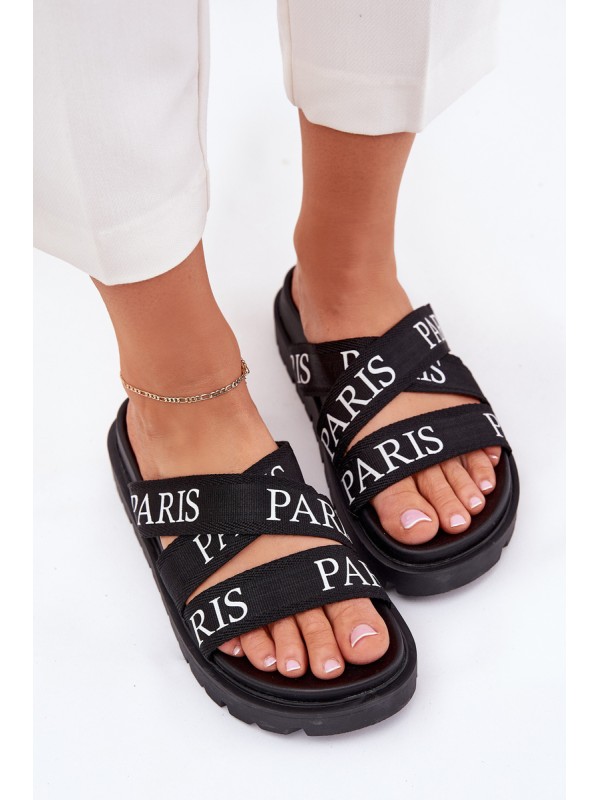 Women's sandals with fabric straps Paris on platform black Celinea