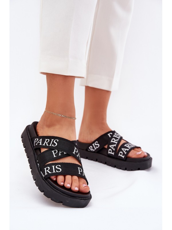 Women's sandals with fabric straps Paris on platform black Celinea 2