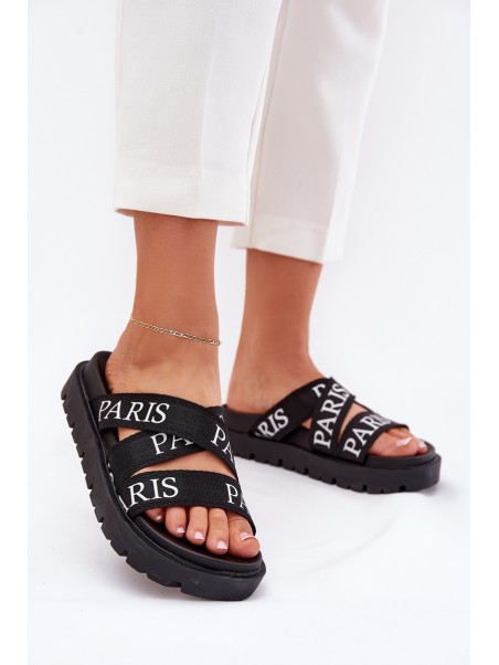 Women's sandals with fabric straps Paris on platform black Celinea