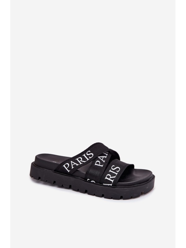 Women's sandals with fabric straps Paris on platform black Celinea Women's sandals with fabric straps Paris on platform black Celinea