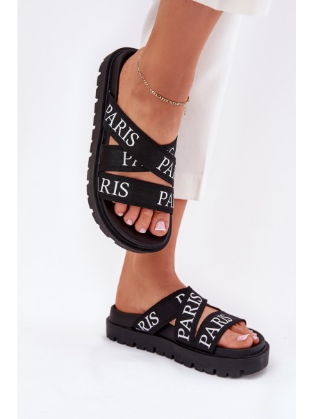 Women's sandals with fabric straps Paris on platform black Celinea