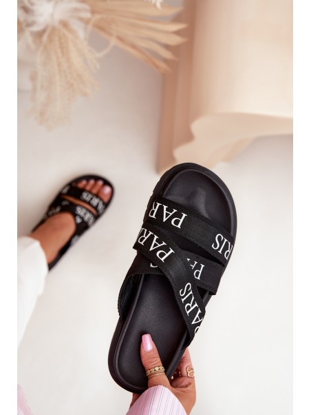 Women's sandals with fabric straps Paris on platform black Celinea