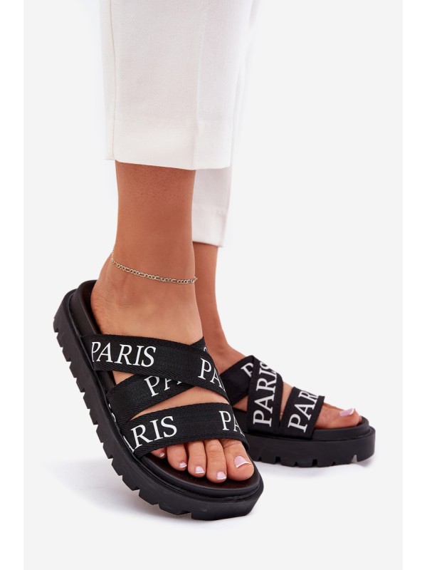 Women's sandals with fabric straps Paris on platform black Celinea Women's sandals with fabric straps Paris on platform black Celinea