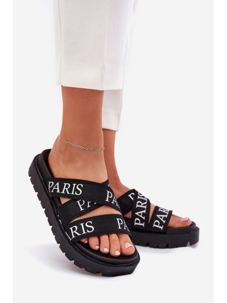 Women's sandals with fabric straps Paris on platform black Celinea