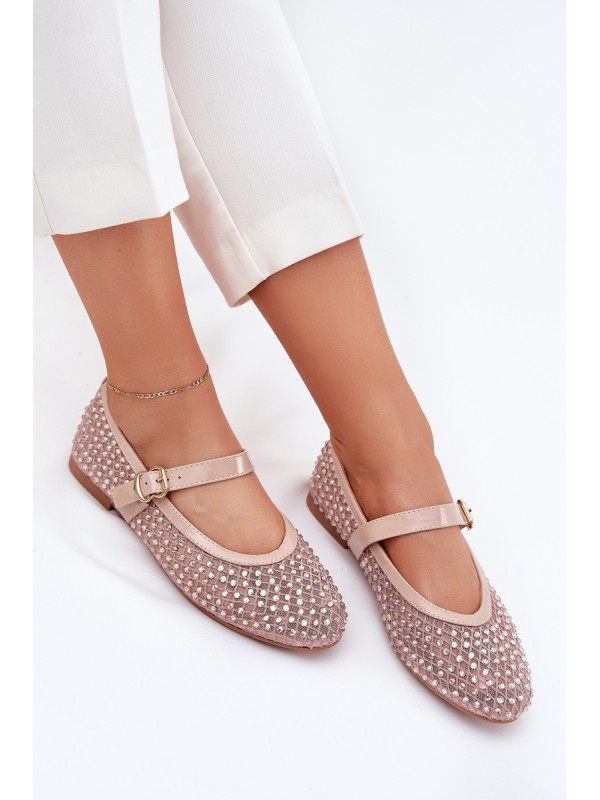 Embellished Women's Ballerinas With Strap And Buckle Beige Avirae