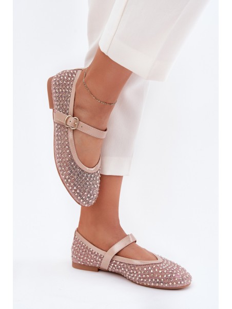Embellished Women's Ballerinas With Strap And Buckle Beige Avirae