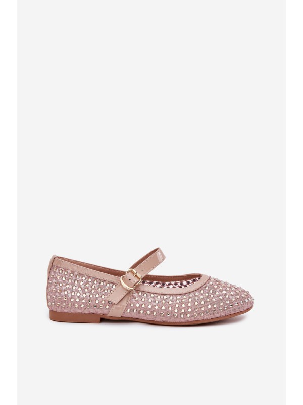 Embellished Women's Ballerinas With Strap And Buckle Beige Avirae