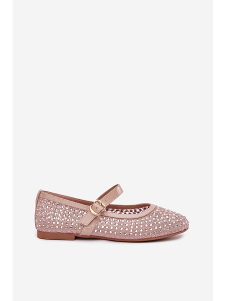 Embellished Women's Ballerinas With Strap And Buckle Beige Avirae