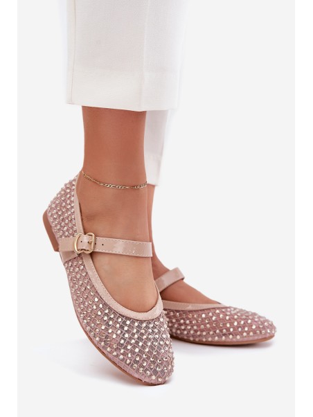 Embellished Women's Ballerinas With Strap And Buckle Beige Avirae