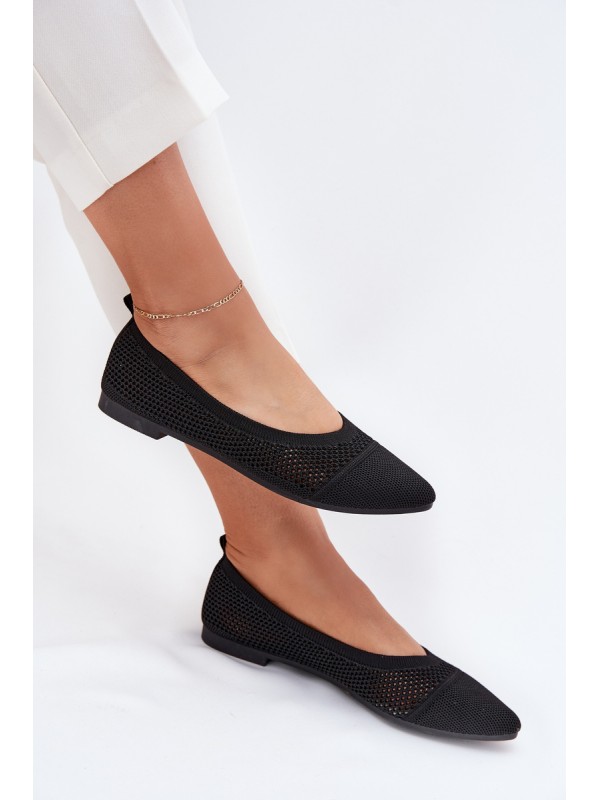 Black Eco-Suede Ballerina Flats with Buckle Anlofi