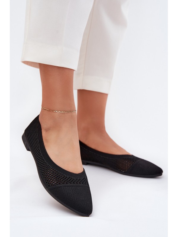 Black Eco-Suede Ballerina Flats with Buckle Anlofi
