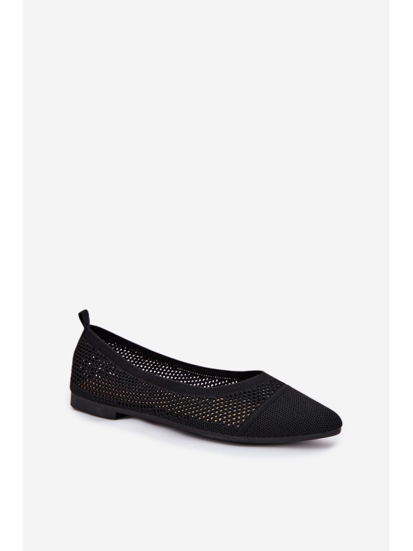 Black Eco-Suede Ballerina Flats with Buckle Anlofi