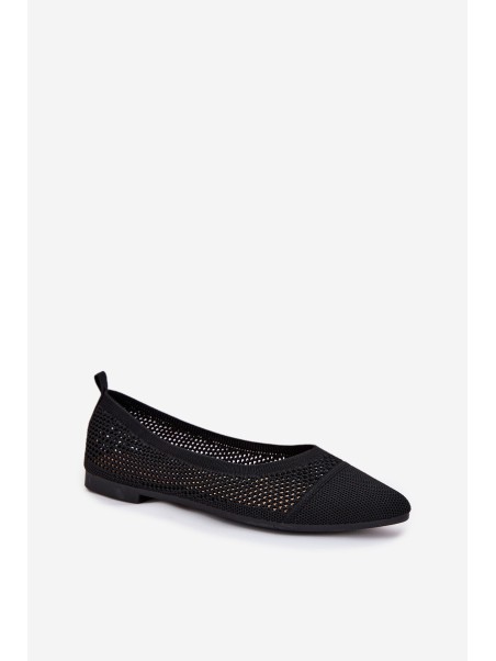 Black Eco-Suede Ballerina Flats with Buckle Anlofi