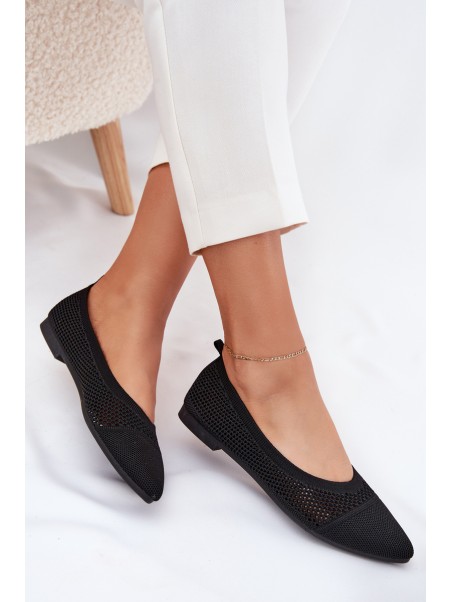 Black Eco-Suede Ballerina Flats with Buckle Anlofi