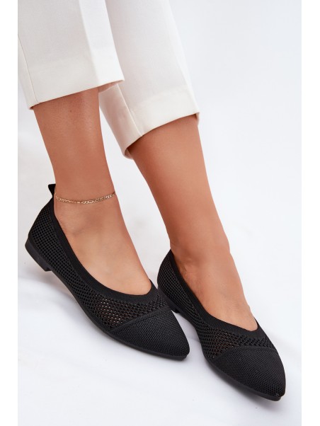 Black Eco-Suede Ballerina Flats with Buckle Anlofi