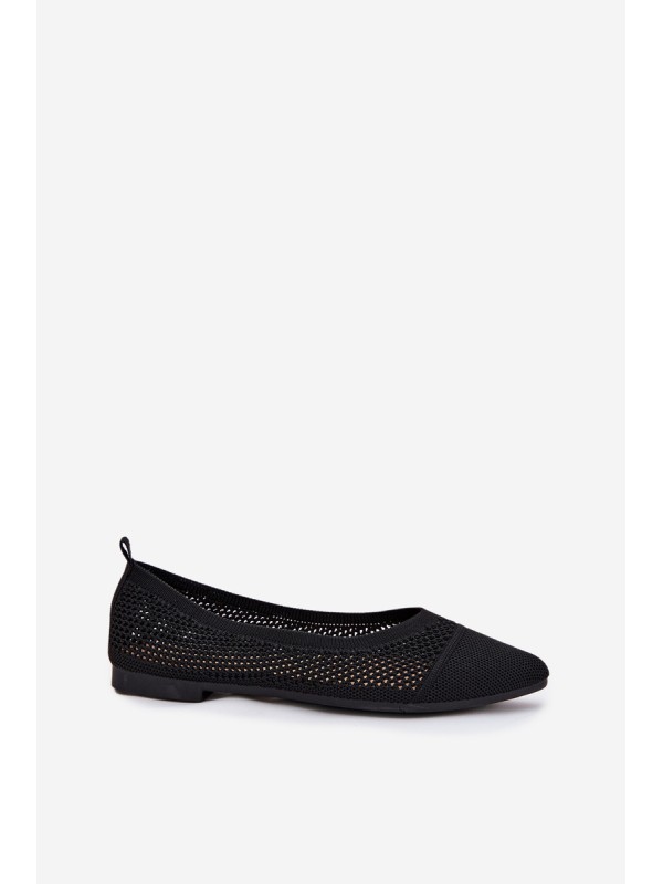 Black Eco-Suede Ballerina Flats with Buckle Anlofi
