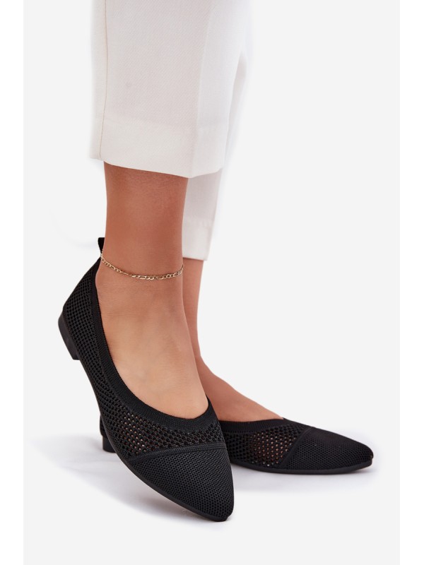 Black Eco-Suede Ballerina Flats with Buckle Anlofi